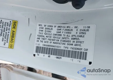 2009 Acura Tl 3.5 from USA, damaged, VIN 19UUA86569A016311